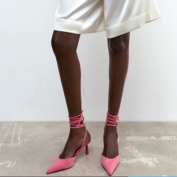 EUC - Zara Pink Tie-Up Sandal - Sz 37 - Picture 2 of 11